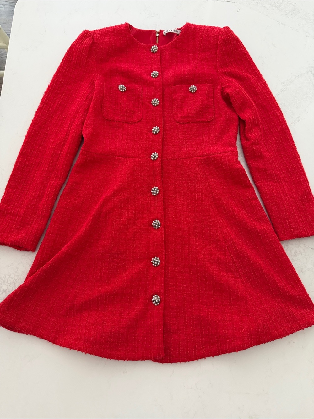 Alice + Olivia Red Tweed A-Line Blazer Dress